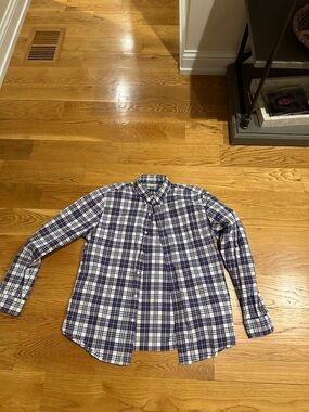 J. Crew Navy and White Plaid Button-Down Shirt Slim Fit
